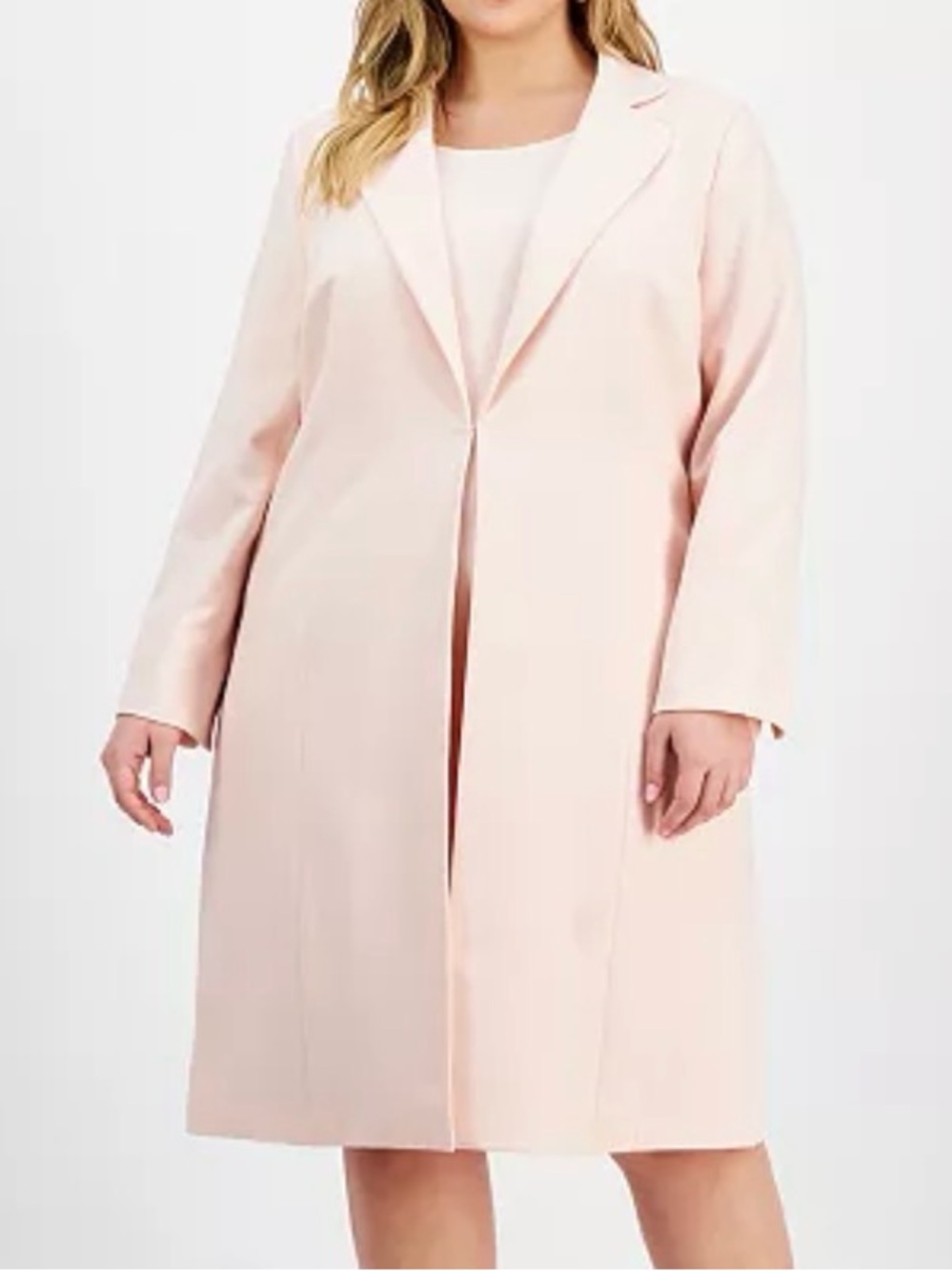 Le Suit Pink Longline Coat and Sleeveless Dress Blossom Size US14
